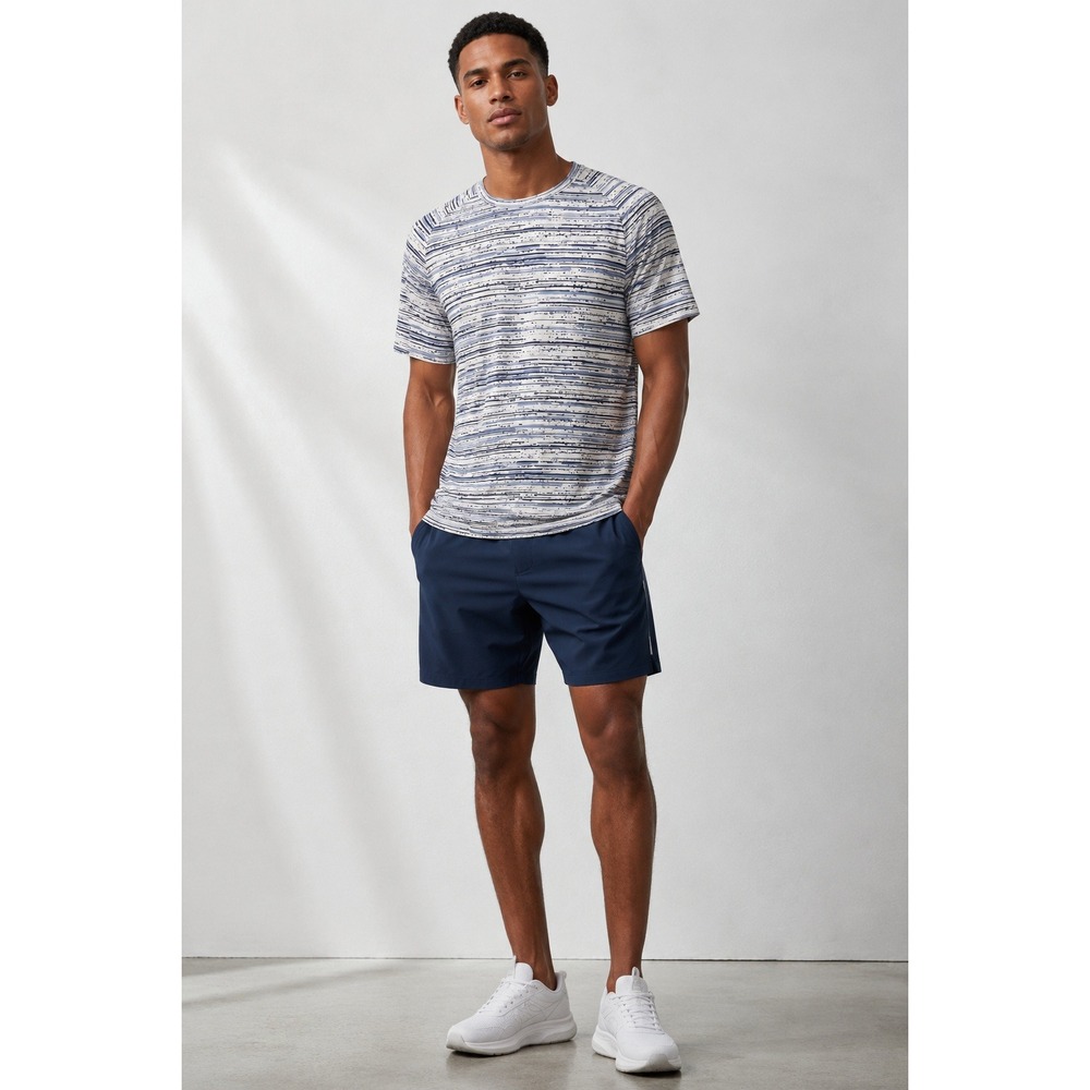 Barbell Apparel Men's Large Performance Athletic T-Shirt Blue Striped Stretch